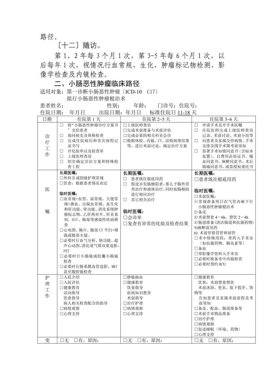 [医药]小肠恶性肿瘤临床路径及表单_第5页