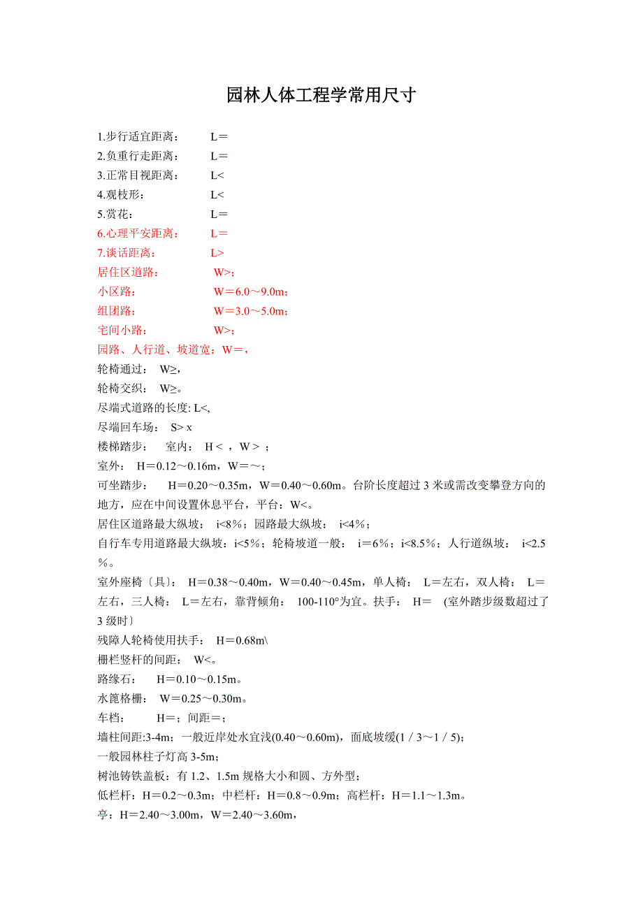 景观设计必备尺寸知识_第1页