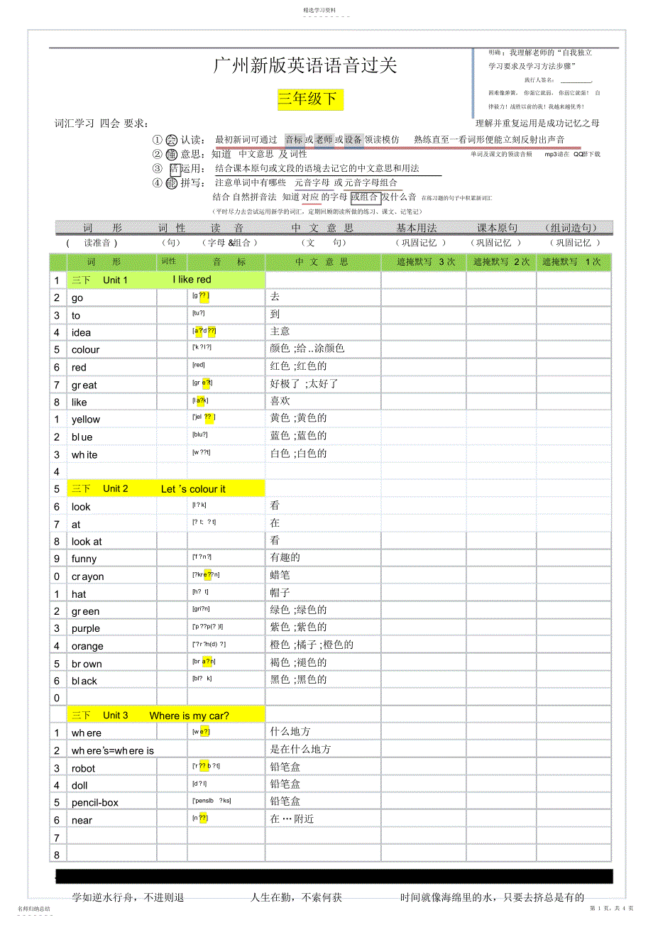 2022年广州新版三年级英语下单词表含音标完整版_第1页