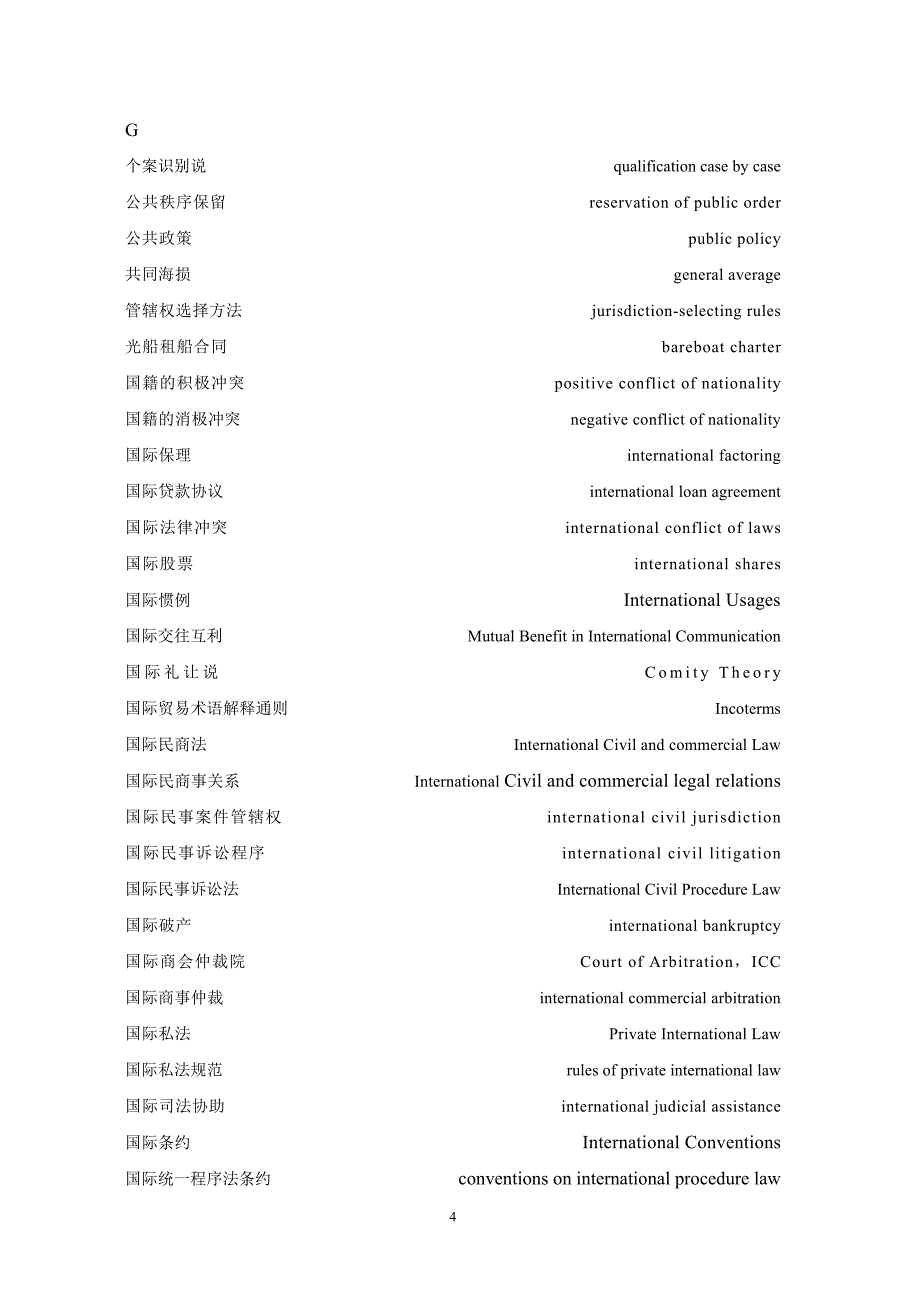 精品专题资料（2022-2023年收藏）国际私法英文专业词汇对照表_第4页