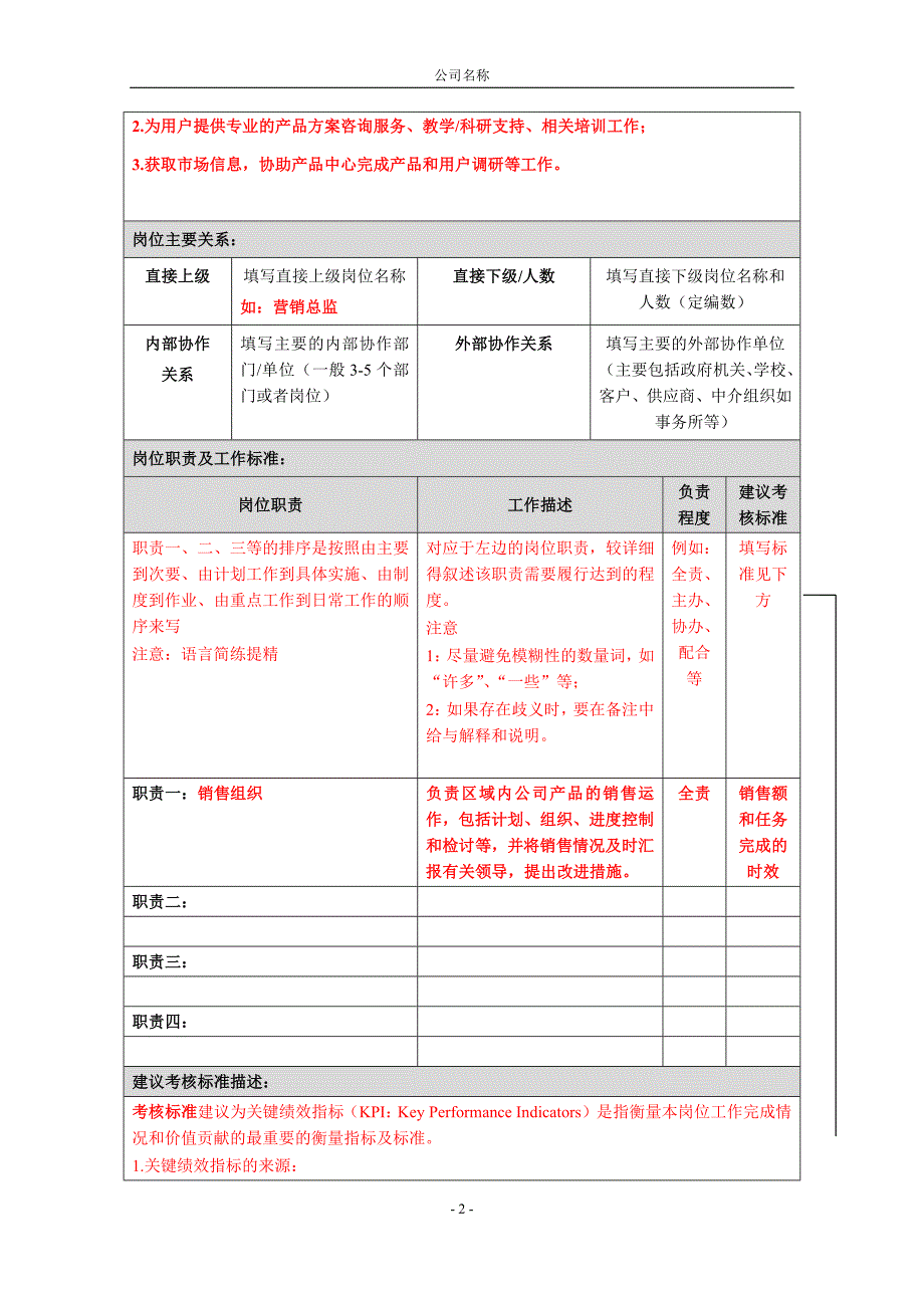 (完整word版)岗位说明书模板(含编写要求-可直接修改).doc_第2页