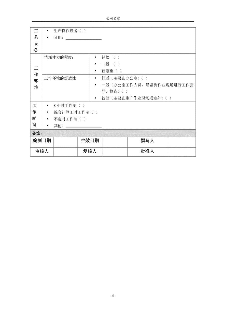 (完整word版)岗位说明书模板(含编写要求-可直接修改).doc_第5页