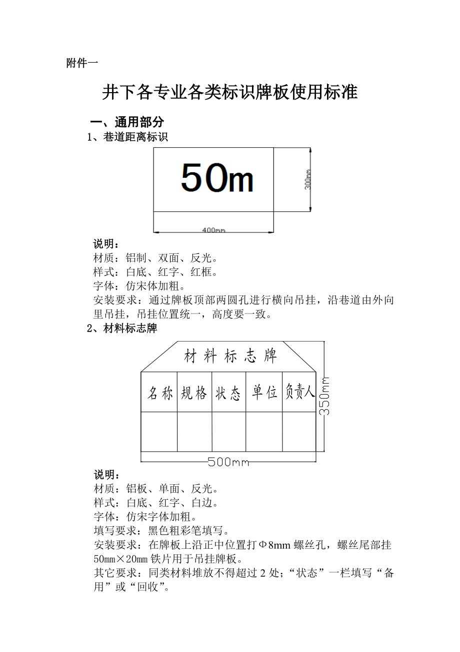 井下各专业各类标识牌板使用标准0414_第1页