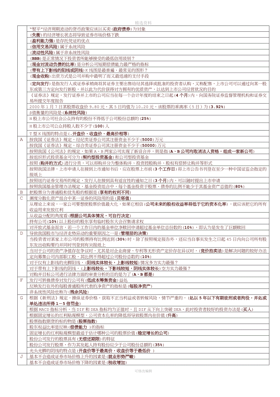 2020年电大证券投资学重要知识点(单选).docx_第1页