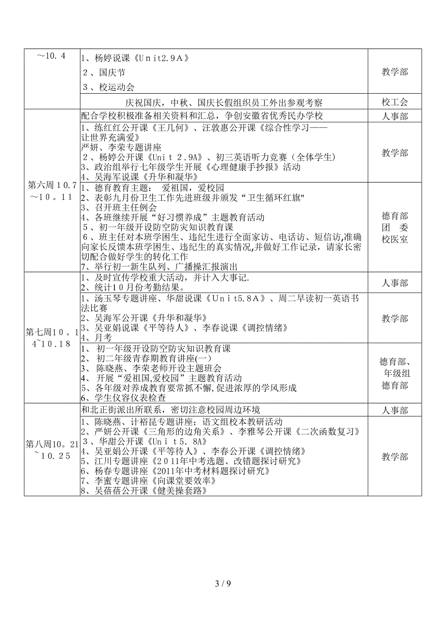 安外(西)2013-2014学年度第一学期总行事历(1)_第3页