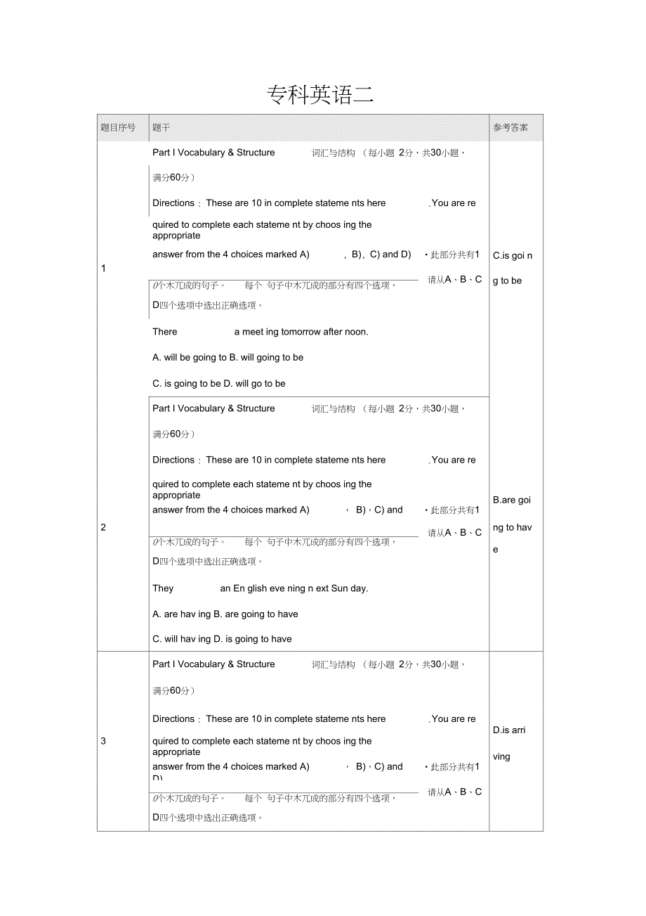 北京师范大学网络教育专科英语二作业解析_第1页