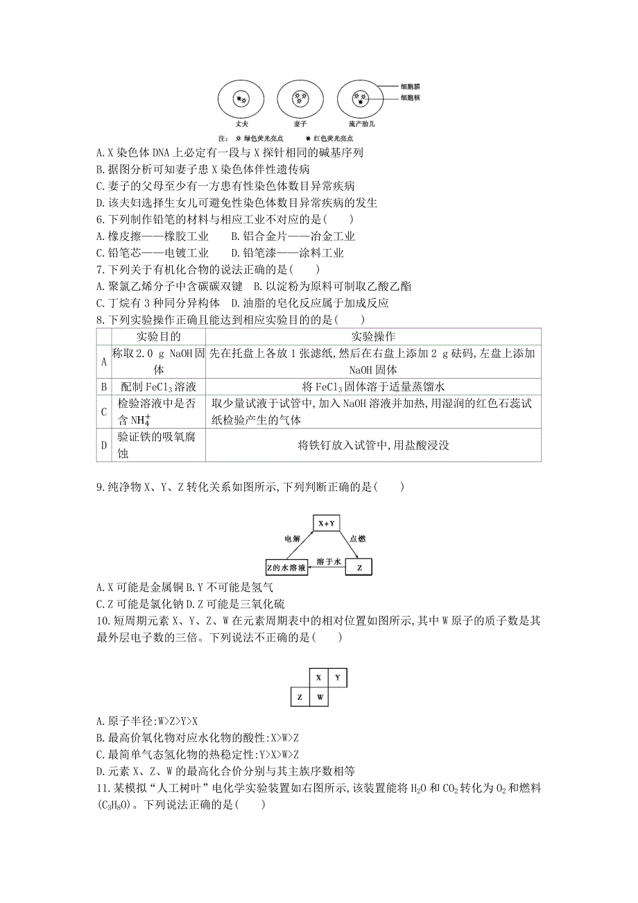 2015年普通高等学校招生全国统一考试（福建卷）理综.docx_第2页