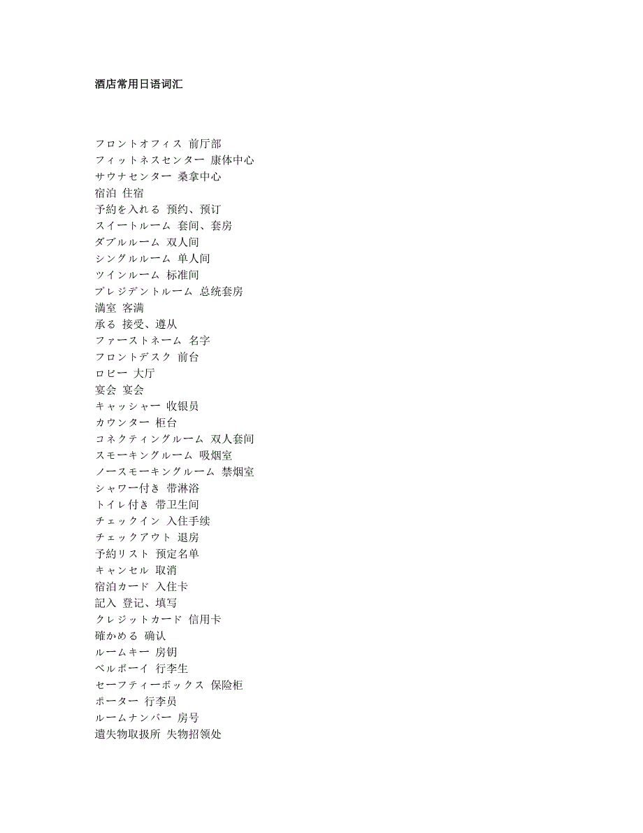 酒店常用日语词汇 .doc_第1页