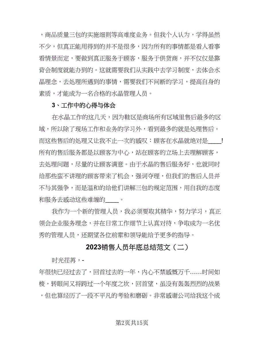 2023销售人员年底总结范文（5篇）_第2页