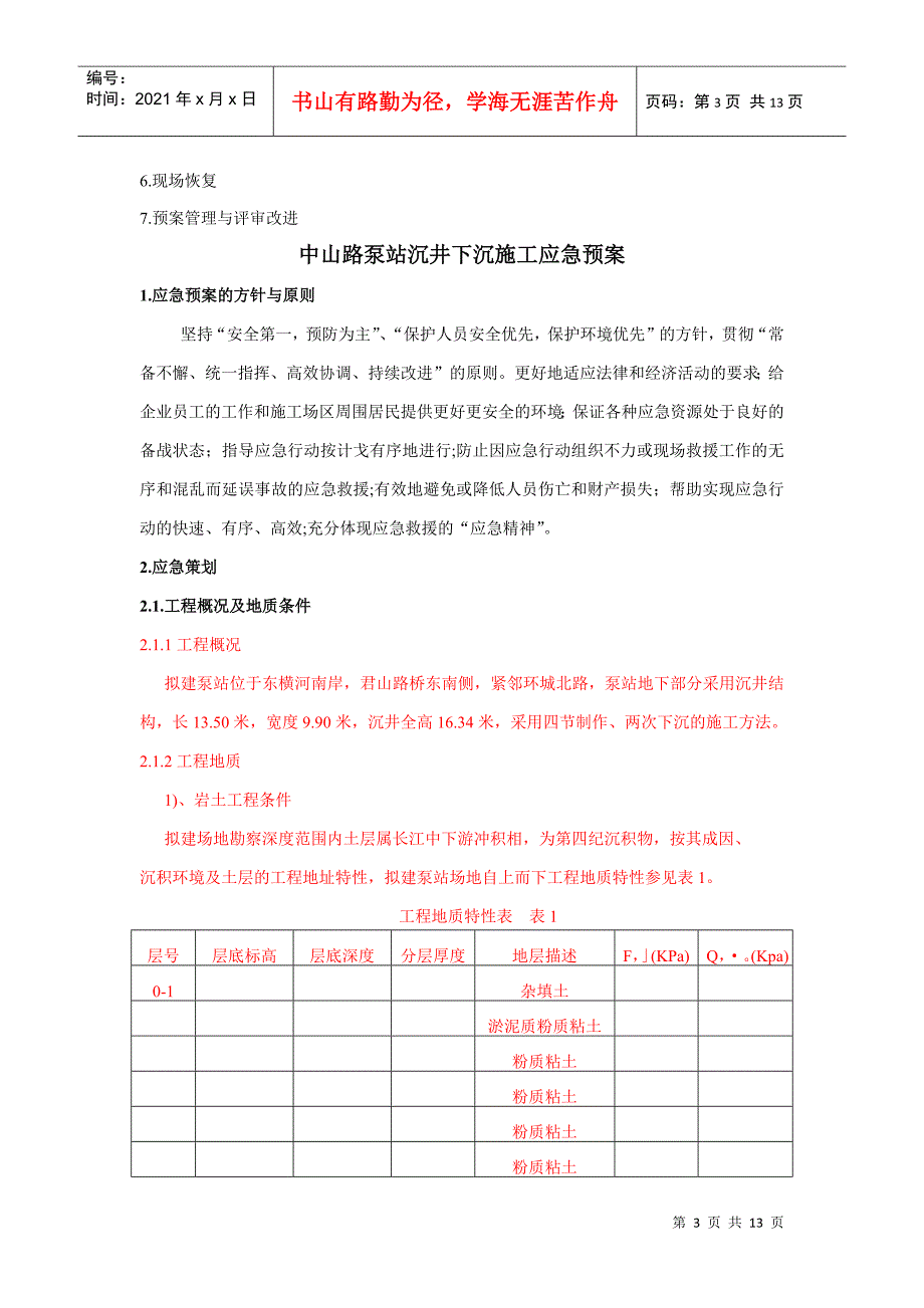 江阴市东横河污水截流系统工程沉井下沉施工应急预案(DOC13页)_第3页