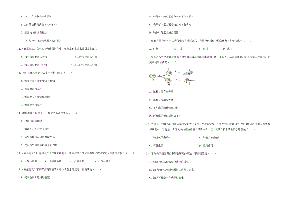 山西省太原市行知宏实验中学校2020-2021学年高一生物上学期期末考试试题_第2页