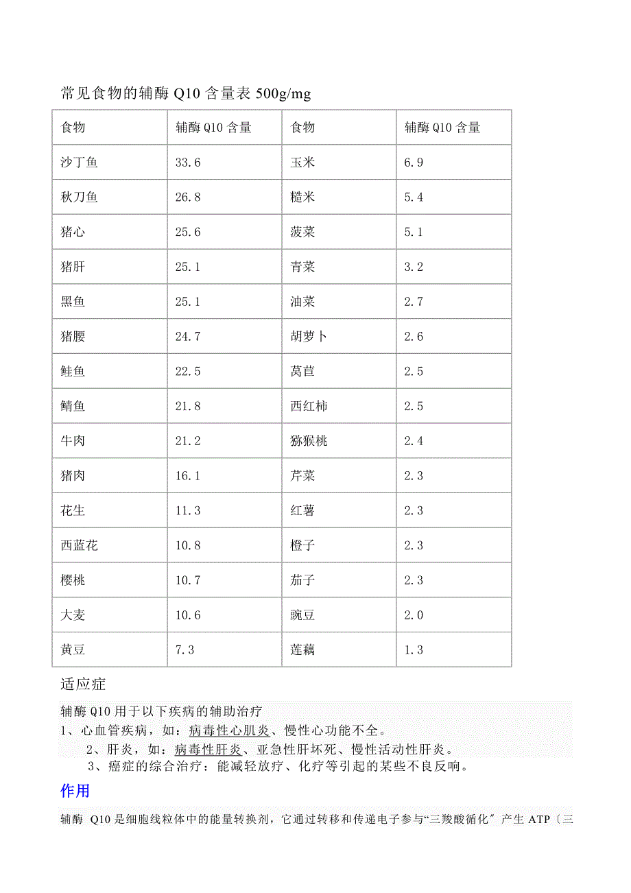 常见食物的辅酶Q含量表_第1页