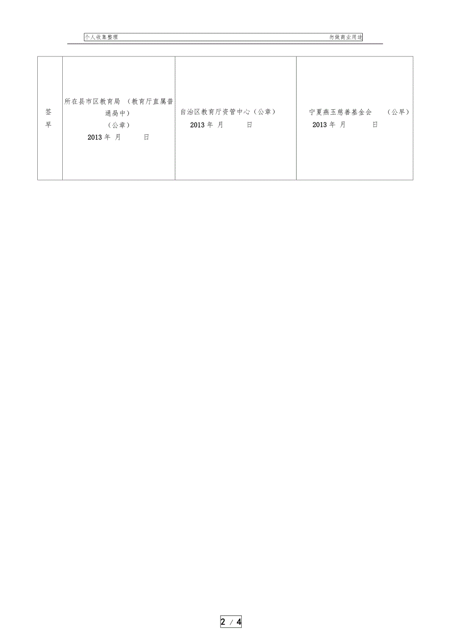 宁夏燕宝慈善基金会困难学生资助申请表_第2页