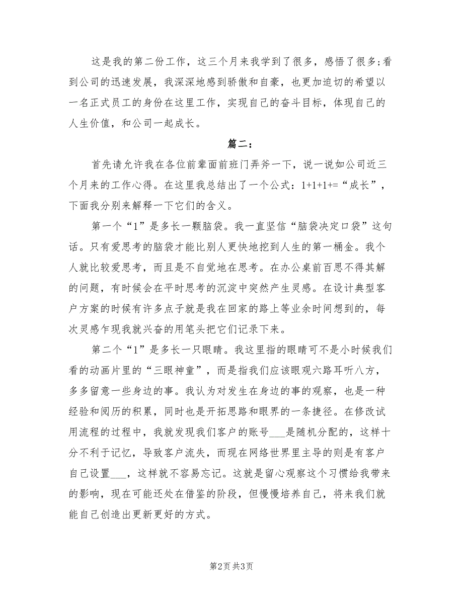 2022年市场营销试用期工作个人总结_第2页