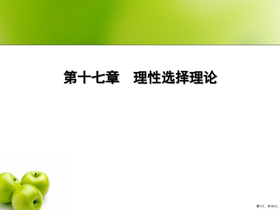 西方社会学理论教程第十七章理性选择理论课件_第1页