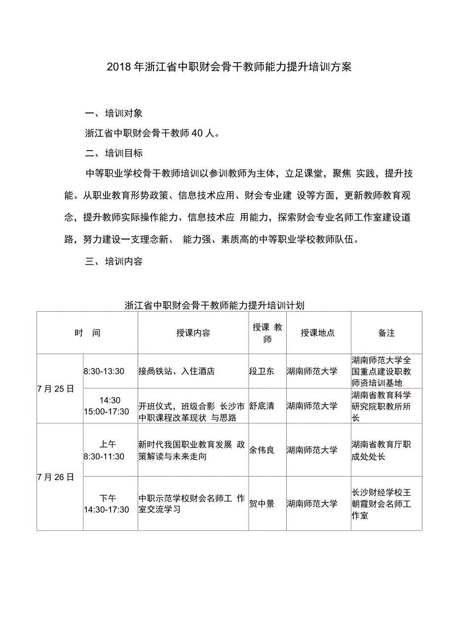 2018年浙江中职财会骨干教师能力提升培训方案_第1页