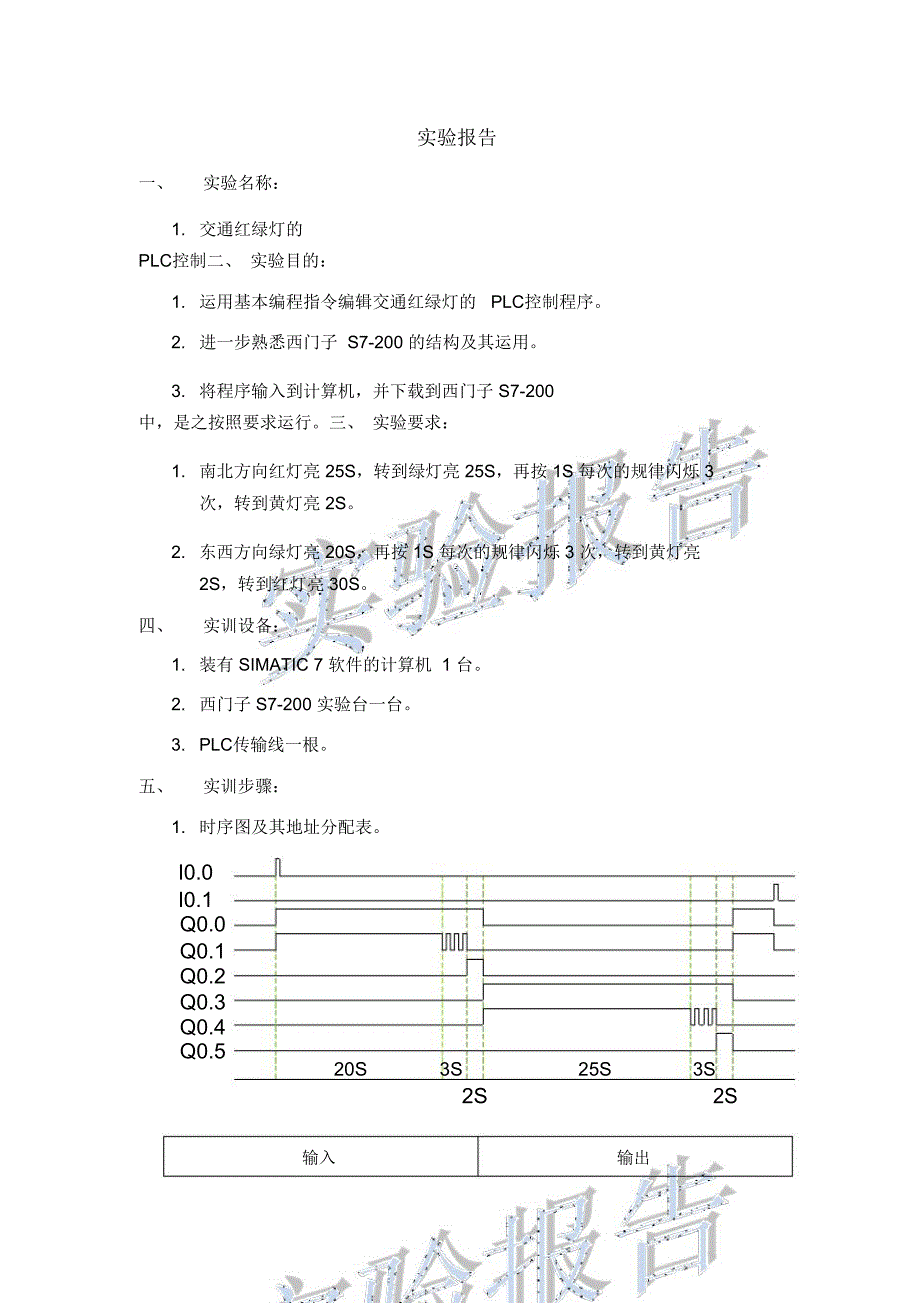 交通红绿灯PLC实验报告_第1页