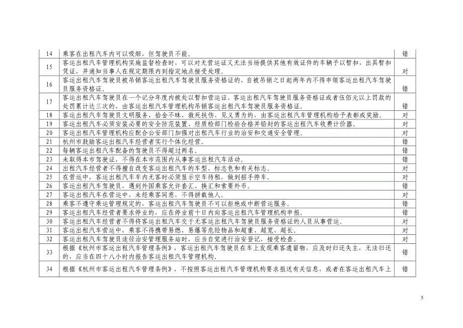 出租汽车驾驶员从业资格杭州区域科目考试题库.doc_第5页