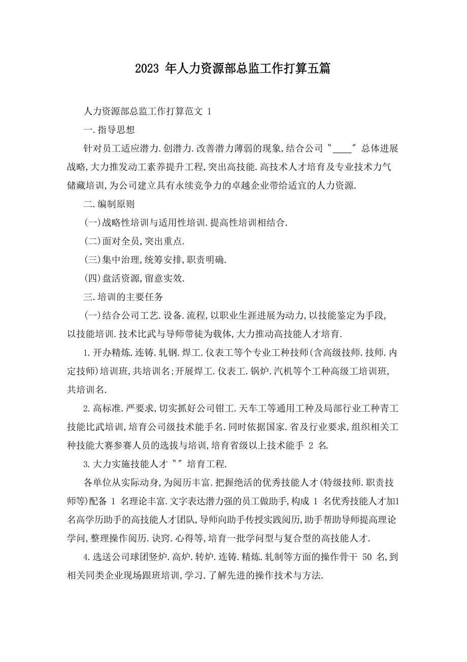 2023年人力资源部总监工作计划五篇_第1页