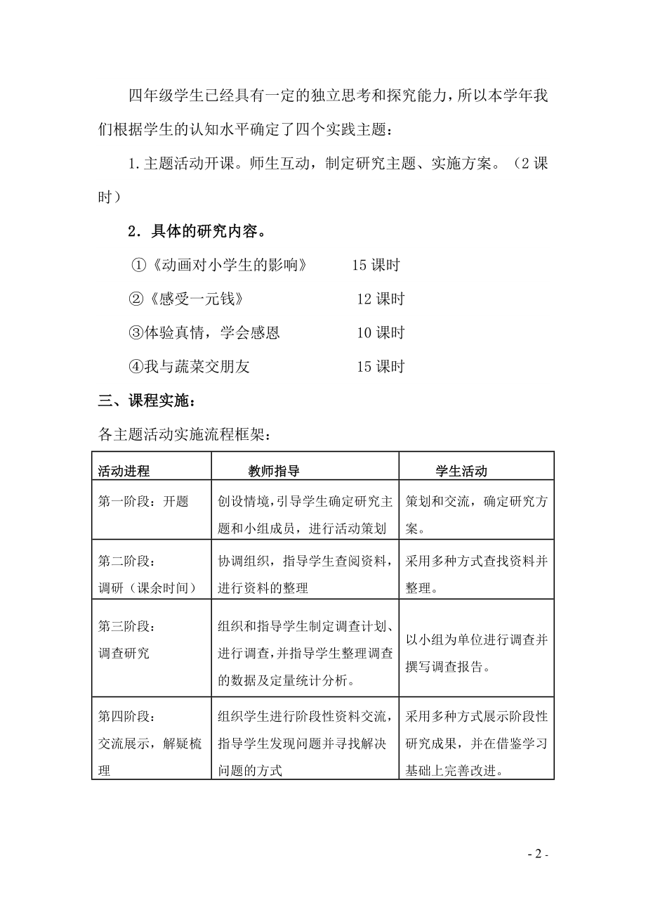 小学四年级综合实践活动课程教案　全册_第2页