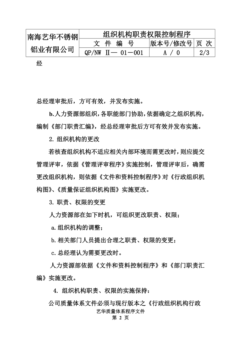 南海艺华不锈钢铝业有限公司质量体系程序文件_第2页