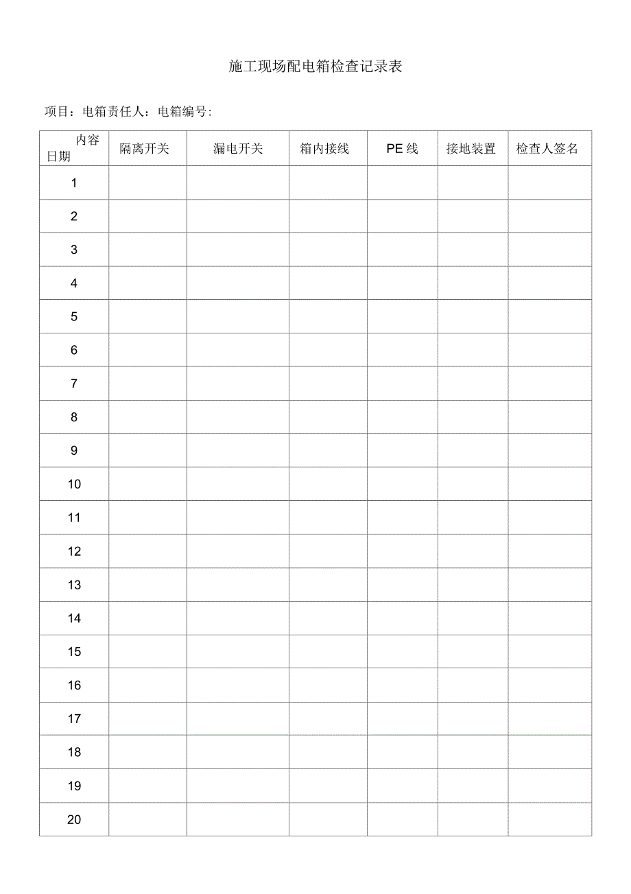 施工现场配电箱检查记录表_第1页