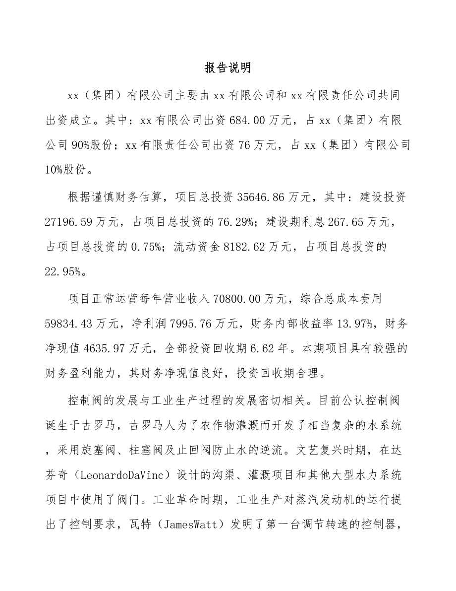 杭州关于成立控制阀产品公司可行性研究报告_第2页