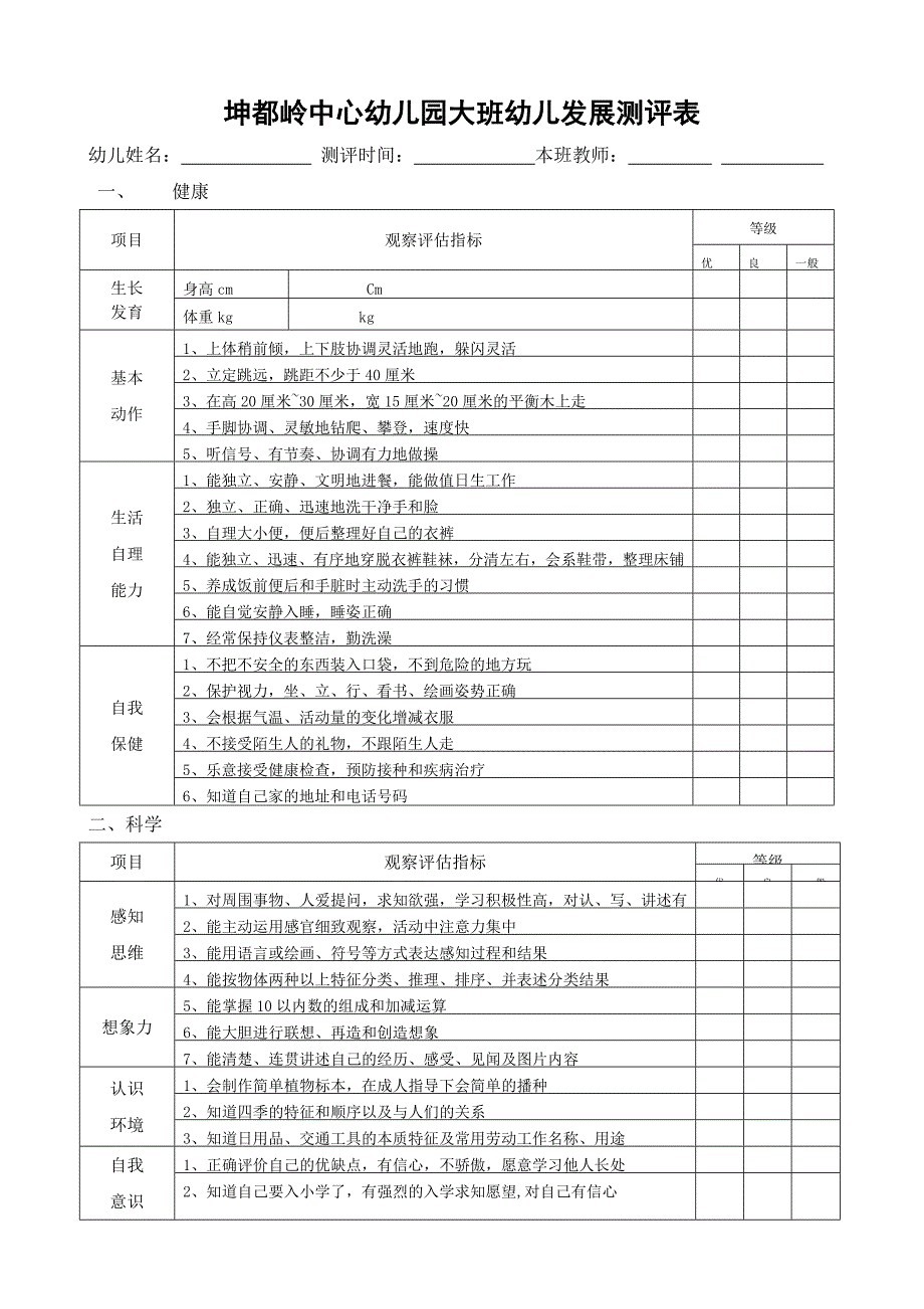 幼儿园幼儿发展评价表_第1页