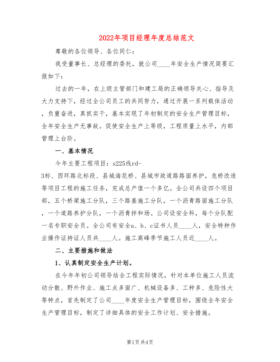 2022年项目经理年度总结范文_第1页