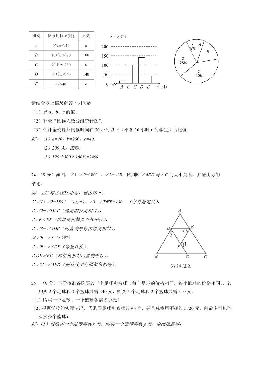 最新人教版数学七年级下册期末试卷共11套名师制作精品教学资料_第5页