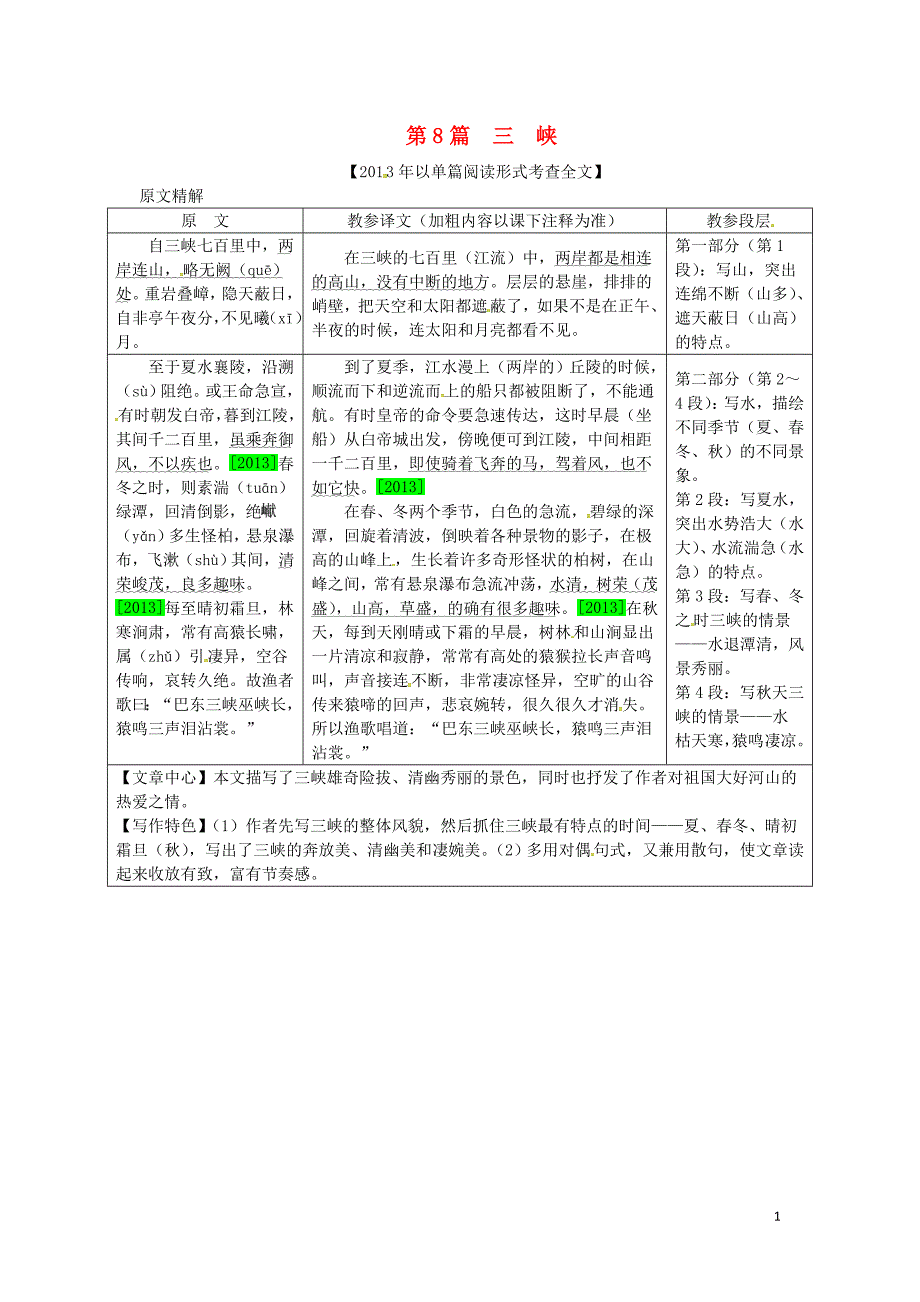 （安徽专用）中考语文专题复习四文言文阅读第8篇三峡素材_第1页