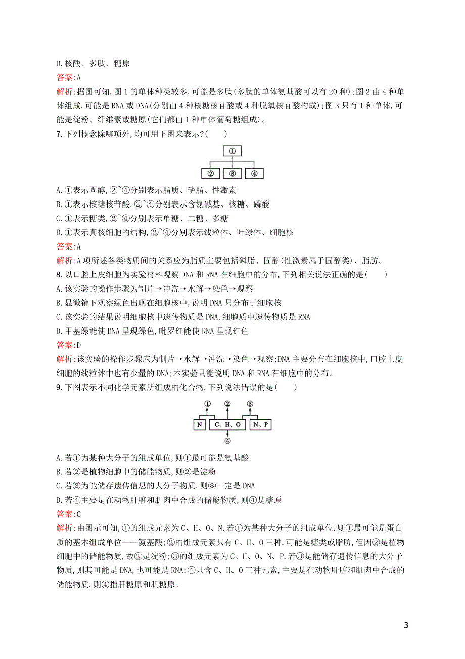 （广西专用）2021版高考生物一轮复习 考点规范练3 遗传信息的携带者&amp;mdash;&amp;mdash;核酸 细胞中的糖类和脂质（含解析）新人教版_第3页