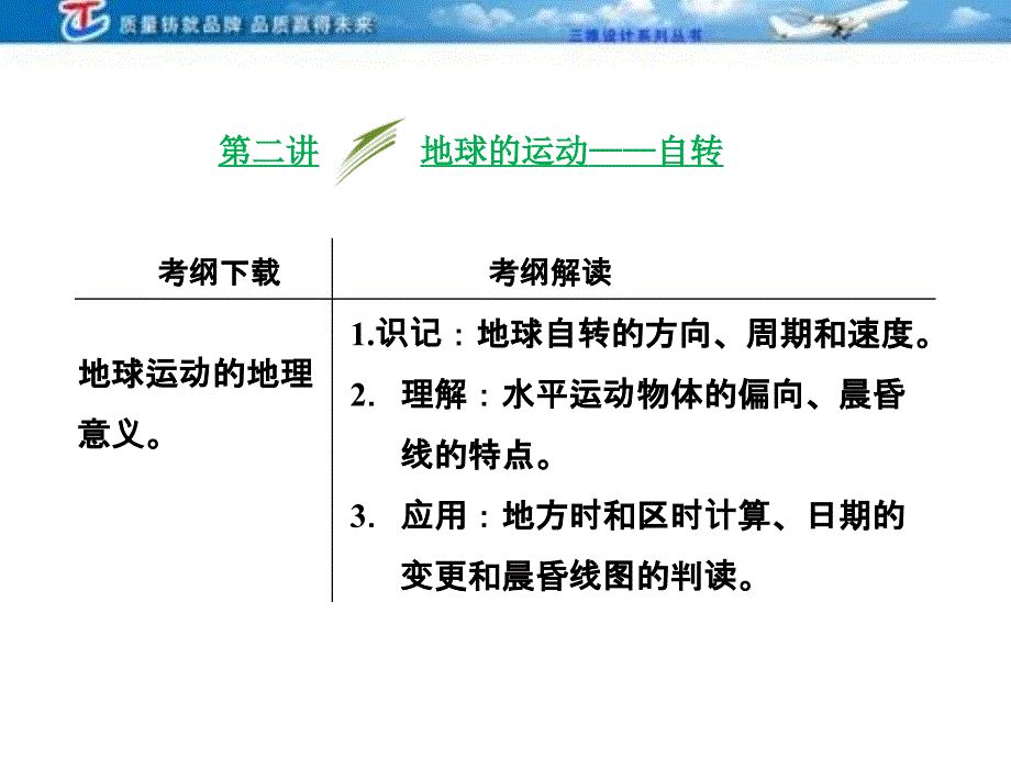 三维设计4高考地理人教一轮复习课件第一第二讲地球的运动自转_第1页