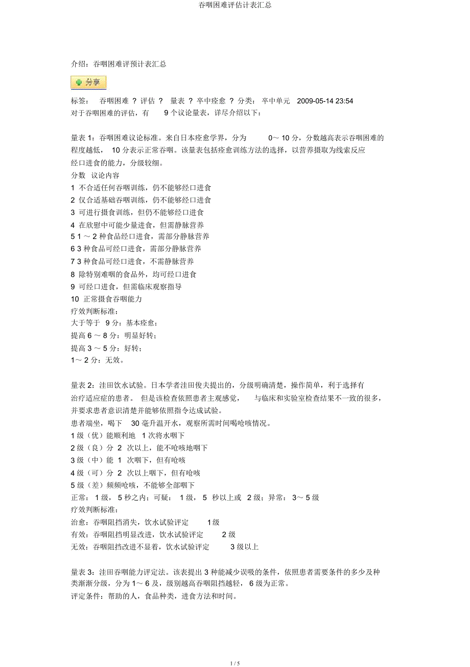 吞咽困难评估量表汇总.docx_第1页