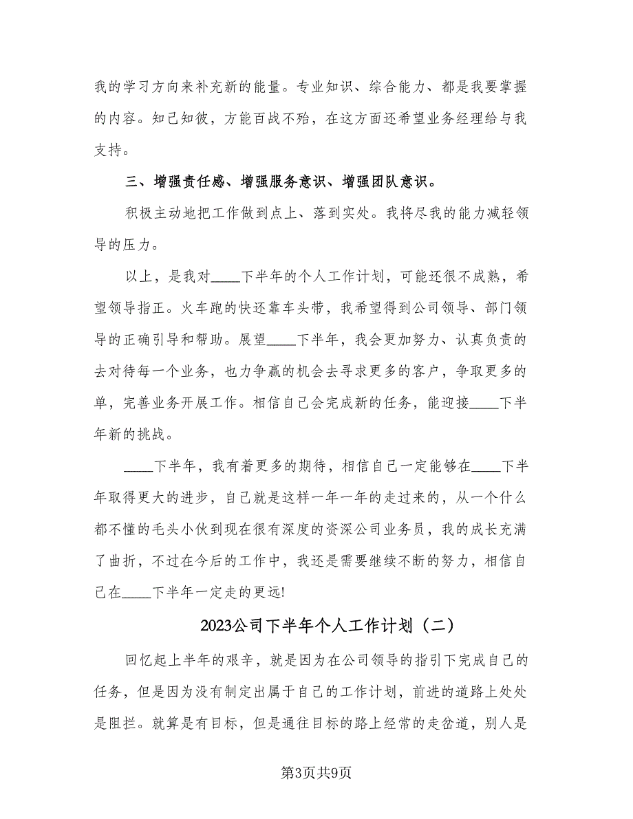 2023公司下半年个人工作计划（4篇）_第3页