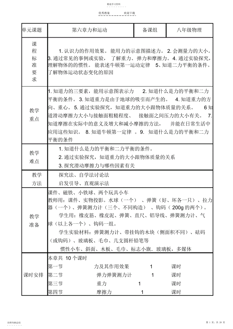 2022年鲁教版初中物理第六章全章导学案_第1页