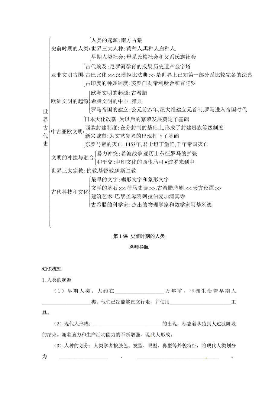 九年级历史上册 第1课《史前时期的人类》同步测试 岳麓版_第2页