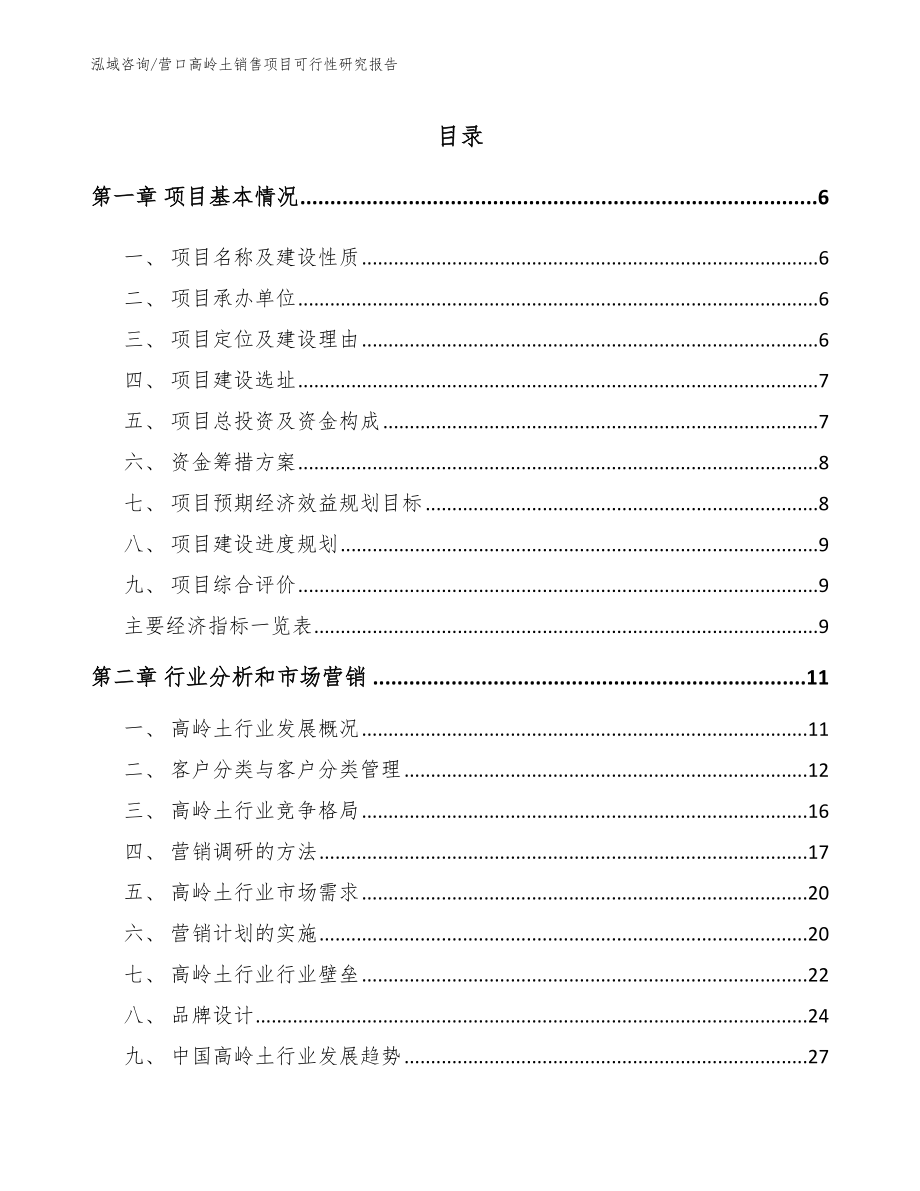 营口高岭土销售项目可行性研究报告_模板参考_第1页