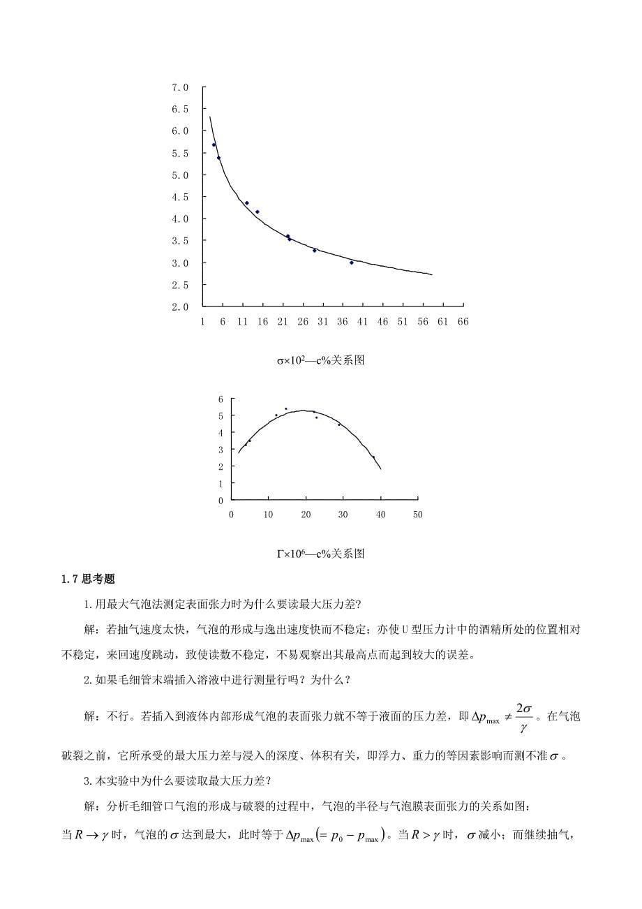 最大气泡法测定溶液中的吸附作用和表面张力的测定_第5页