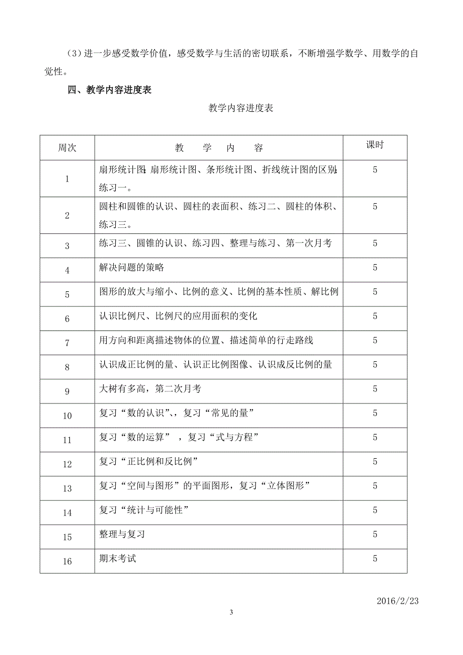 2016年上学期六年级数学教学计划_第3页