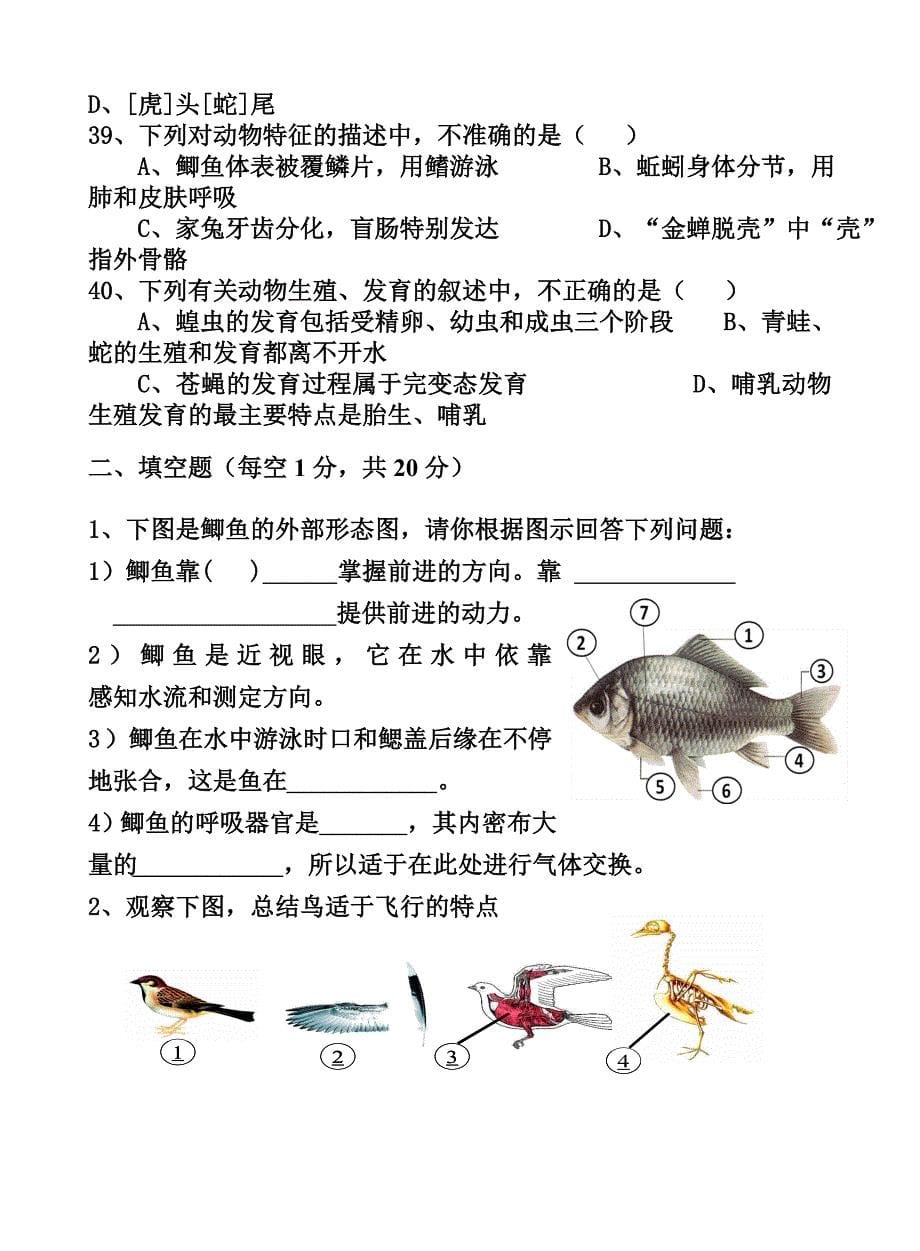 新人教版八年级3生物上册第五单元第一章测试题(含答案).doc_第5页