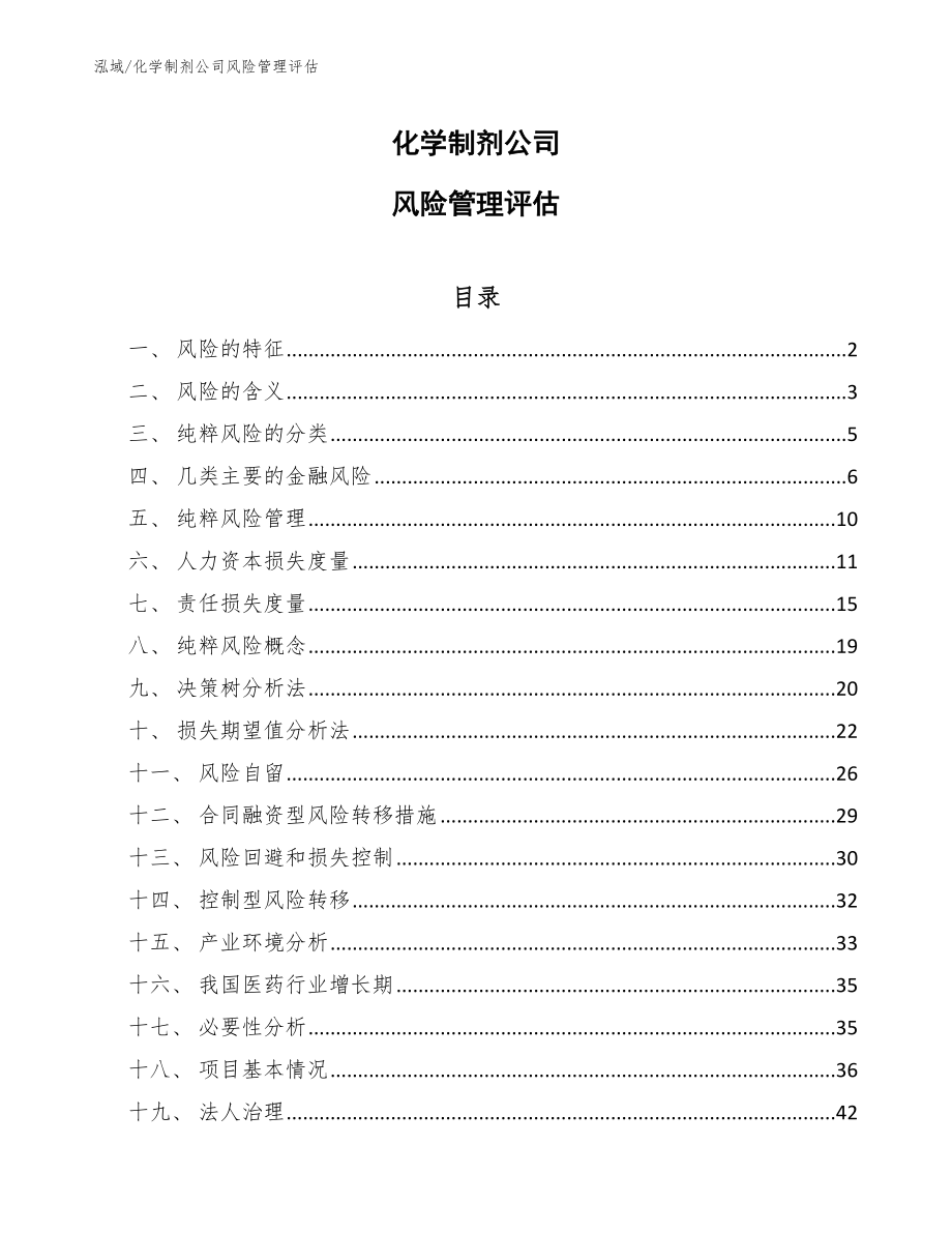 化学制剂公司风险管理评估【范文】_第1页