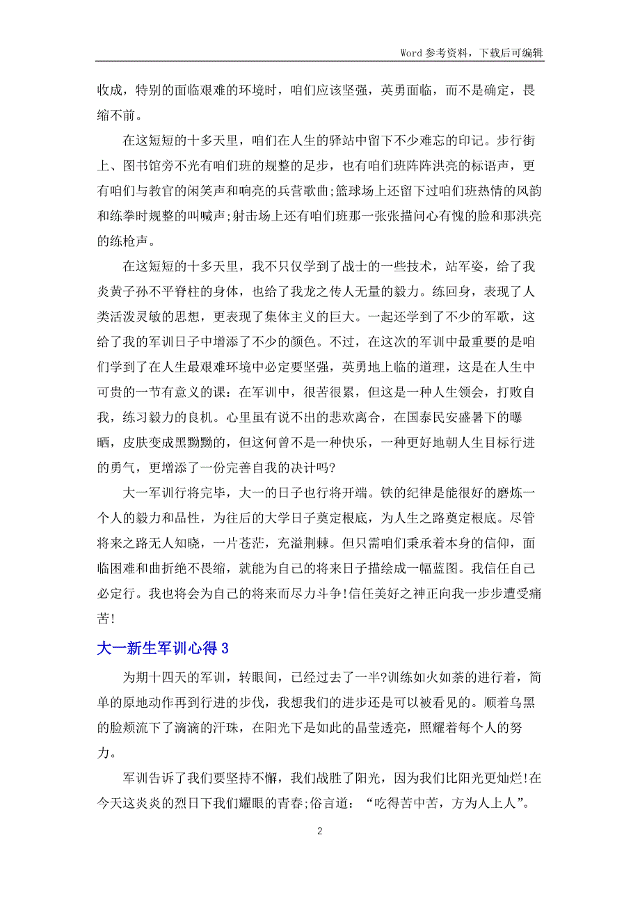 大一新生军训心得体会(15篇)_第2页