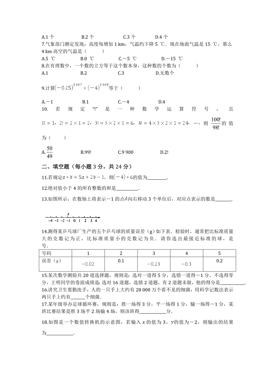 苏科版七年级上册第2章有理数检测题含答案解析_第2页