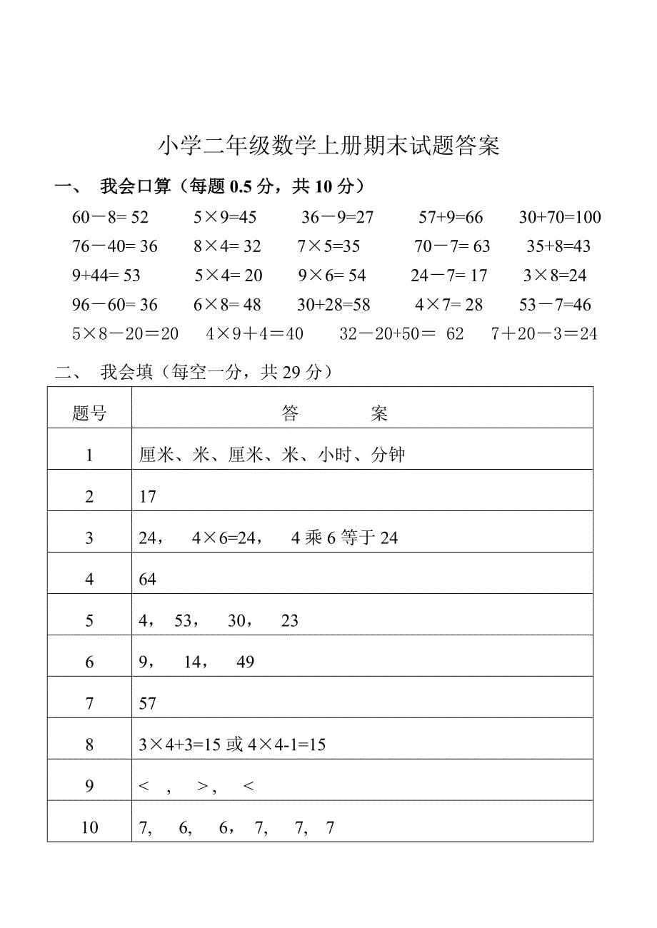 新人教版二年级上册数学期末试题_第5页