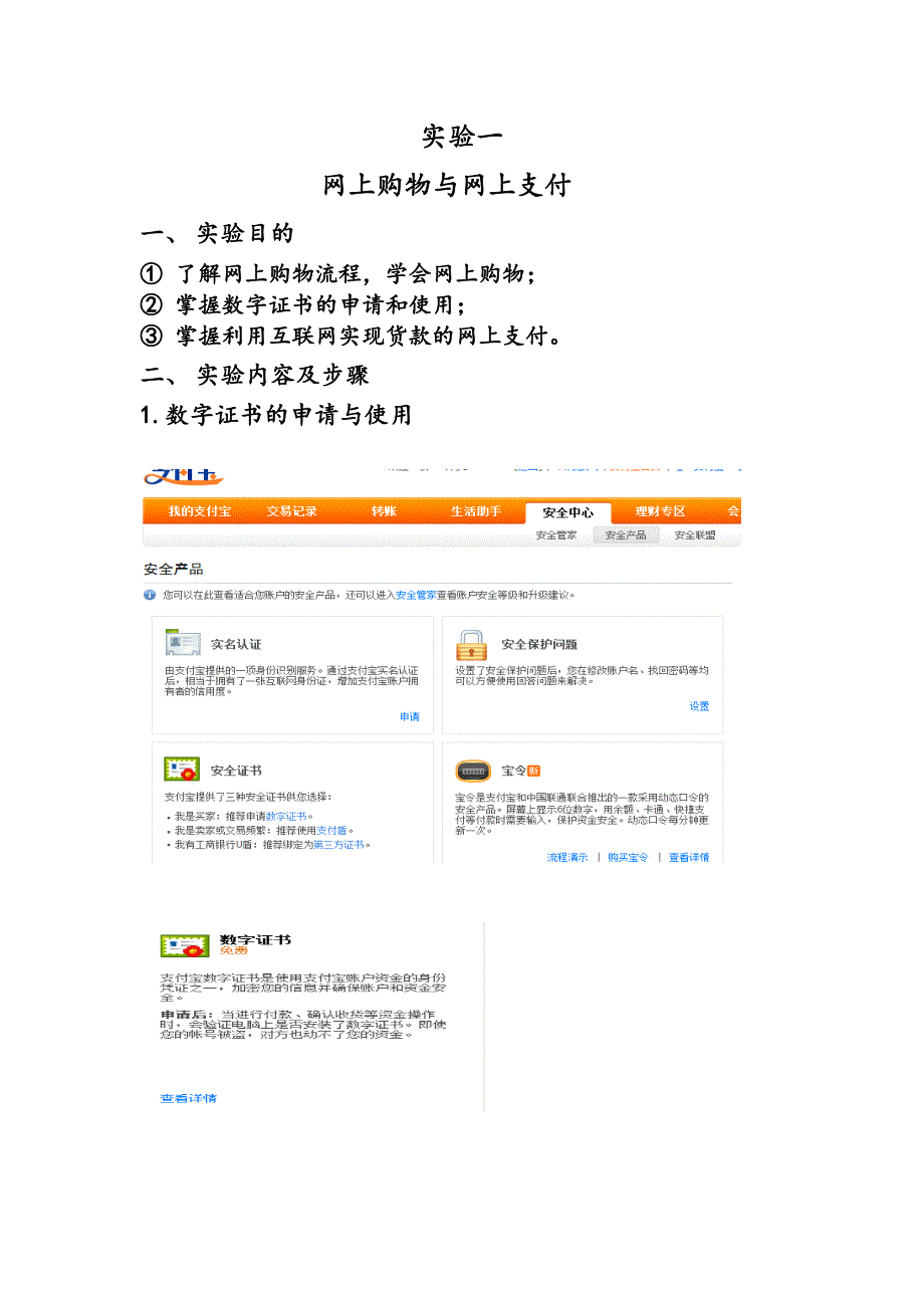 网上支付与结算的实验报告.doc_第1页