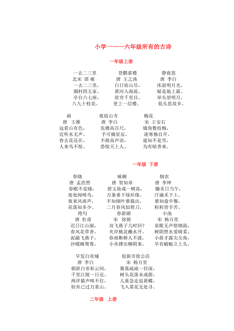 小学一至六年级的所有古诗 （精选可编辑）.doc_第1页