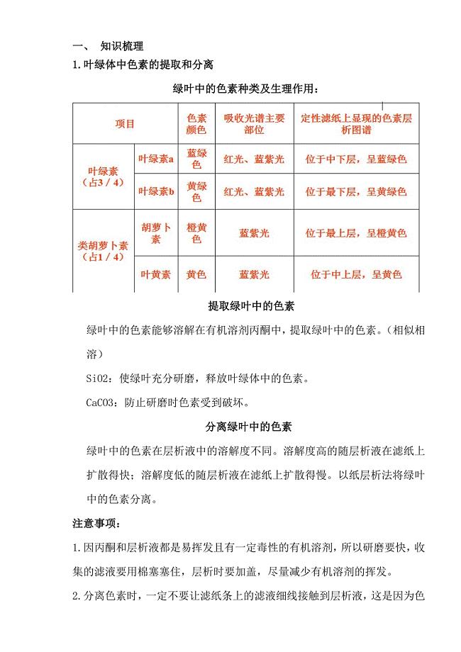 细胞的能量供应与利用-光合作用教学案