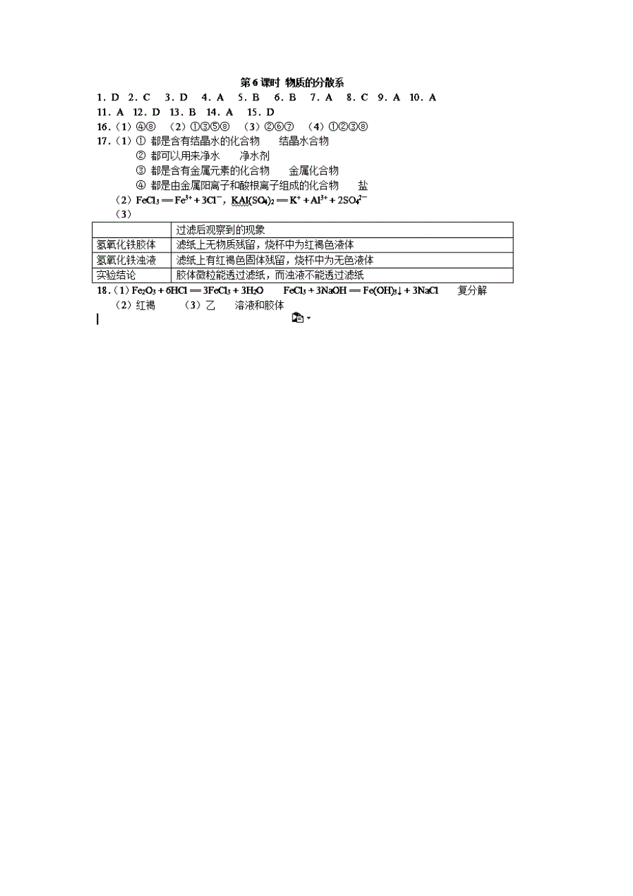 【最新版】苏教版化学必修一同步练习：1.6物质的分散系含答案_第3页