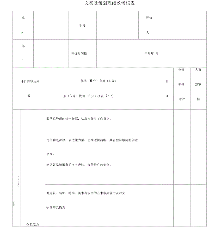 文案及策划绩效考核表_第1页